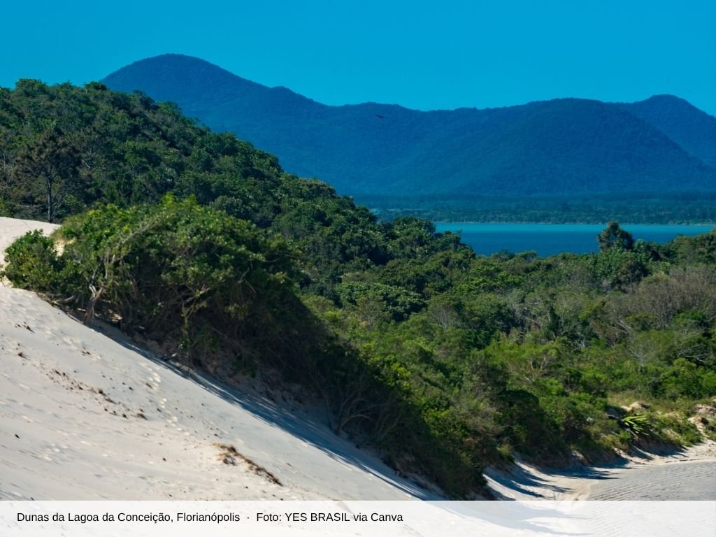 Dunas da Lagoa da Conceição com mata e lagoa ao fundo