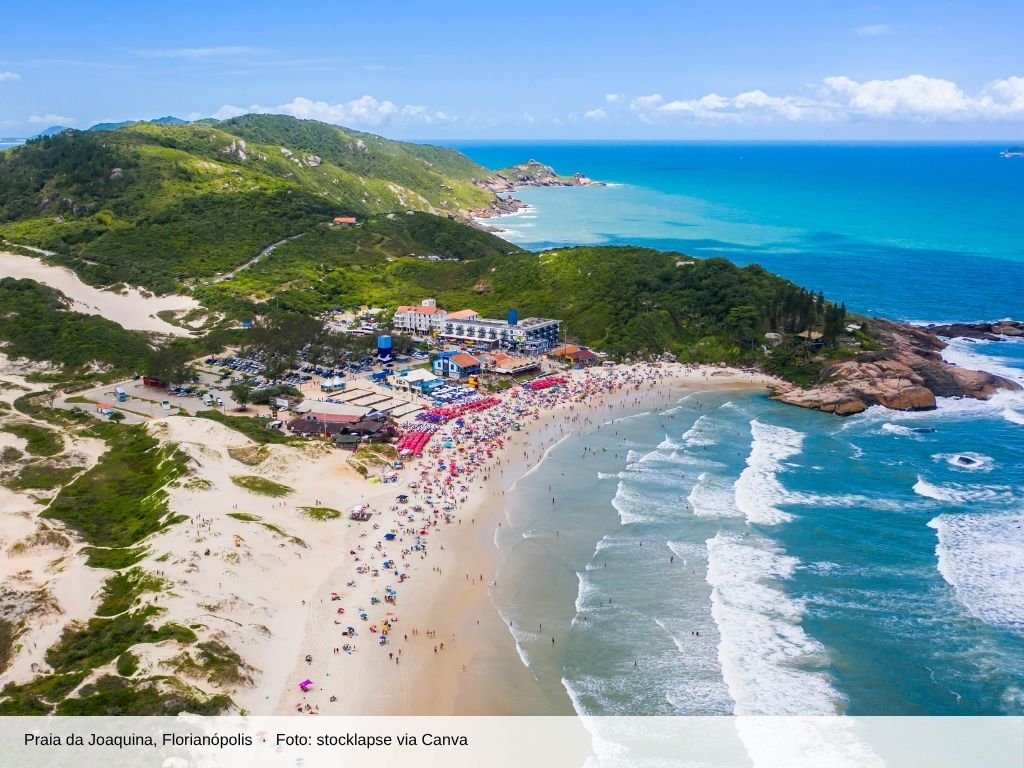 Praia da Joaquina vista do alto, com dunas e costão