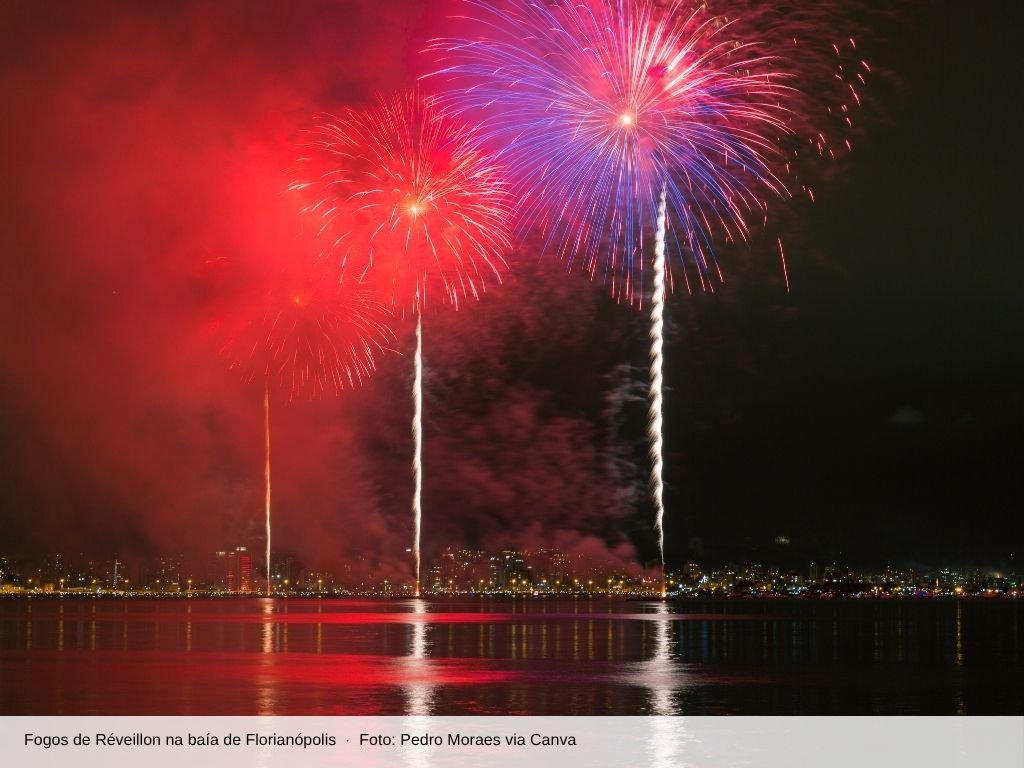 Fogos de Réveillon sobre a baía de Florianópolis